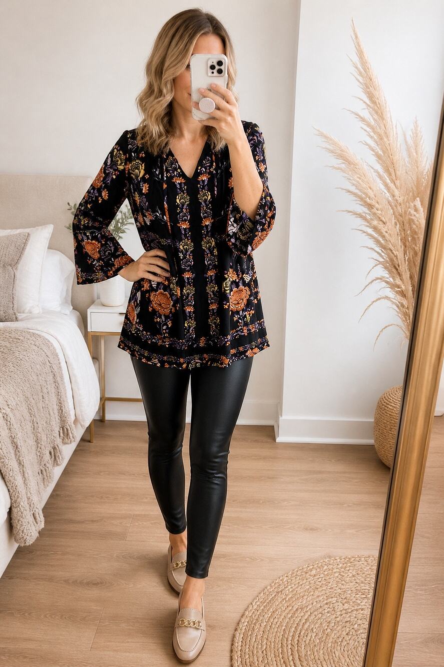 Style & Co BoHo Floral Tunic Women’s size Small Spring Casual Long Sleeve Shirt